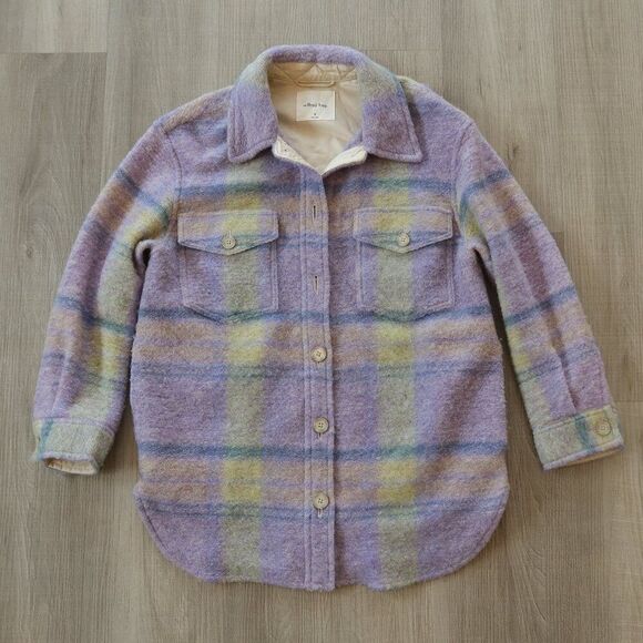 ARITZIA WILFRED THE GANNA shirt jacket purple plaid wool pockets M preppy fall - Picture 1 of 10